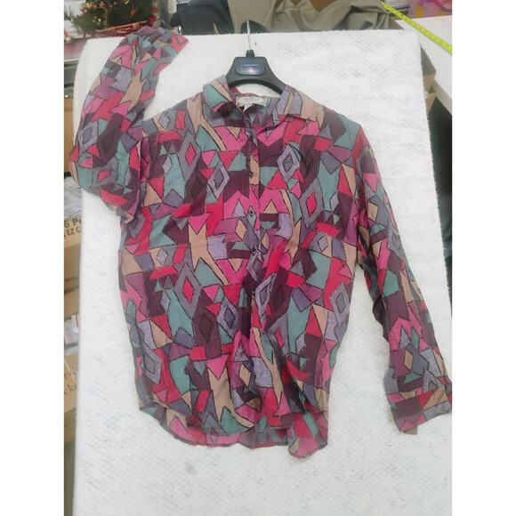 sophisticated Tops - Vtg Sophisticates 100% Silk Button Down Shirt Mens M Geometric Fresh Prince Y2k
